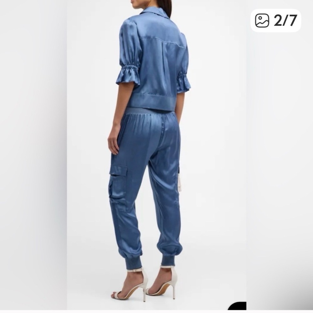 Cinq a Sept Holly Ruffle Sleeve Zip up Jacket & Giles Jogger pant Set - Picture 2 of 8